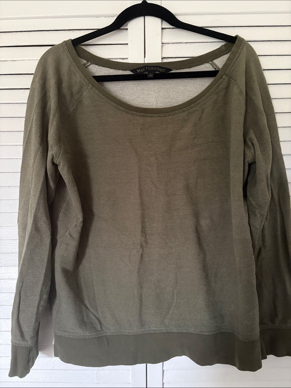 Pact Olive Green Scoop Neck Long Sleeve Top